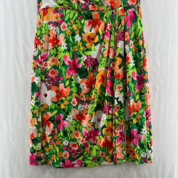 Vince Camuto Dress 8 Faux Wrap Sheath Knee Length Floral Print Cap Sleeve Green - Picture 4 of 11